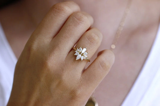 marquise cut diamond flower cluster engagement ring - made to order