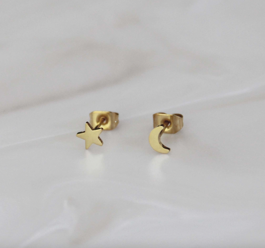 star and moon stud earrings