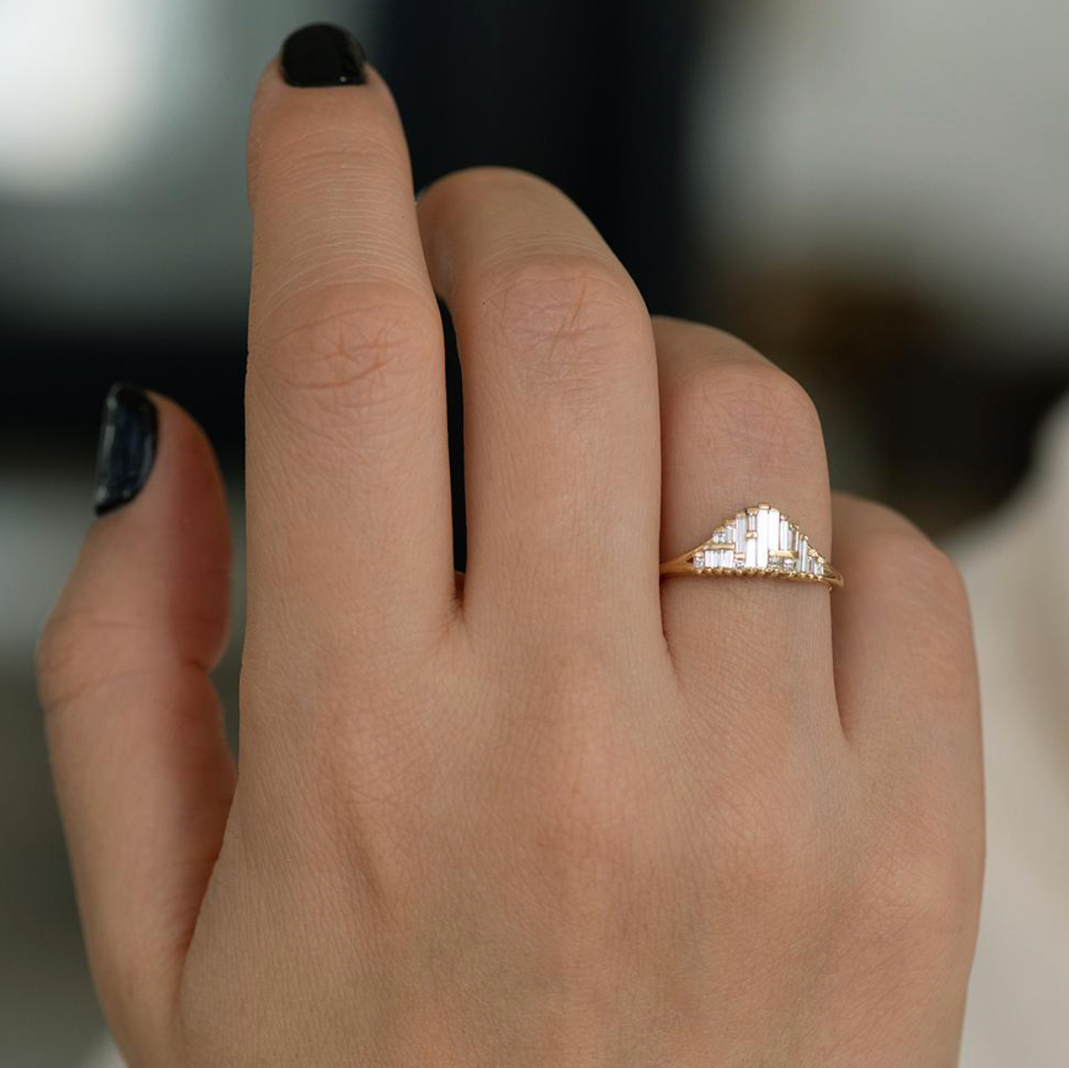 asymmetric needle diamond ring