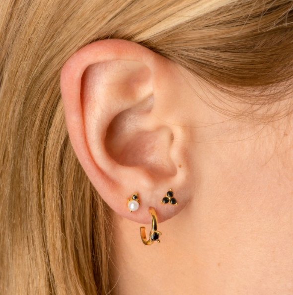 small trio stud earrings - black