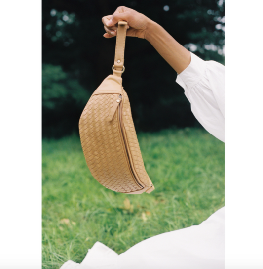 woven atlas fanny pack - sand