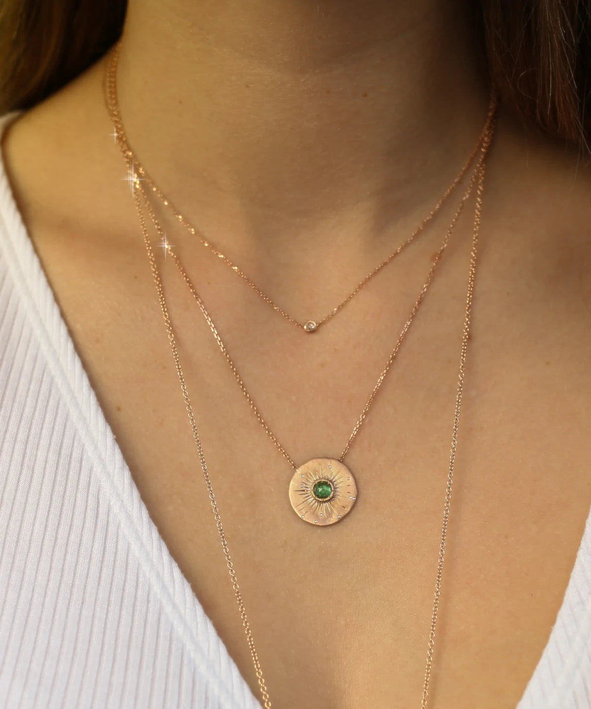 etched sea disc necklace - green tourmaline