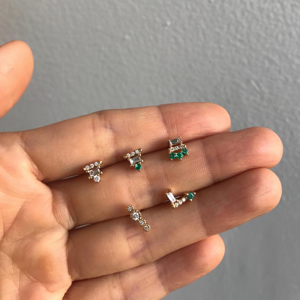 baguette bar stud earrings - natural diamond