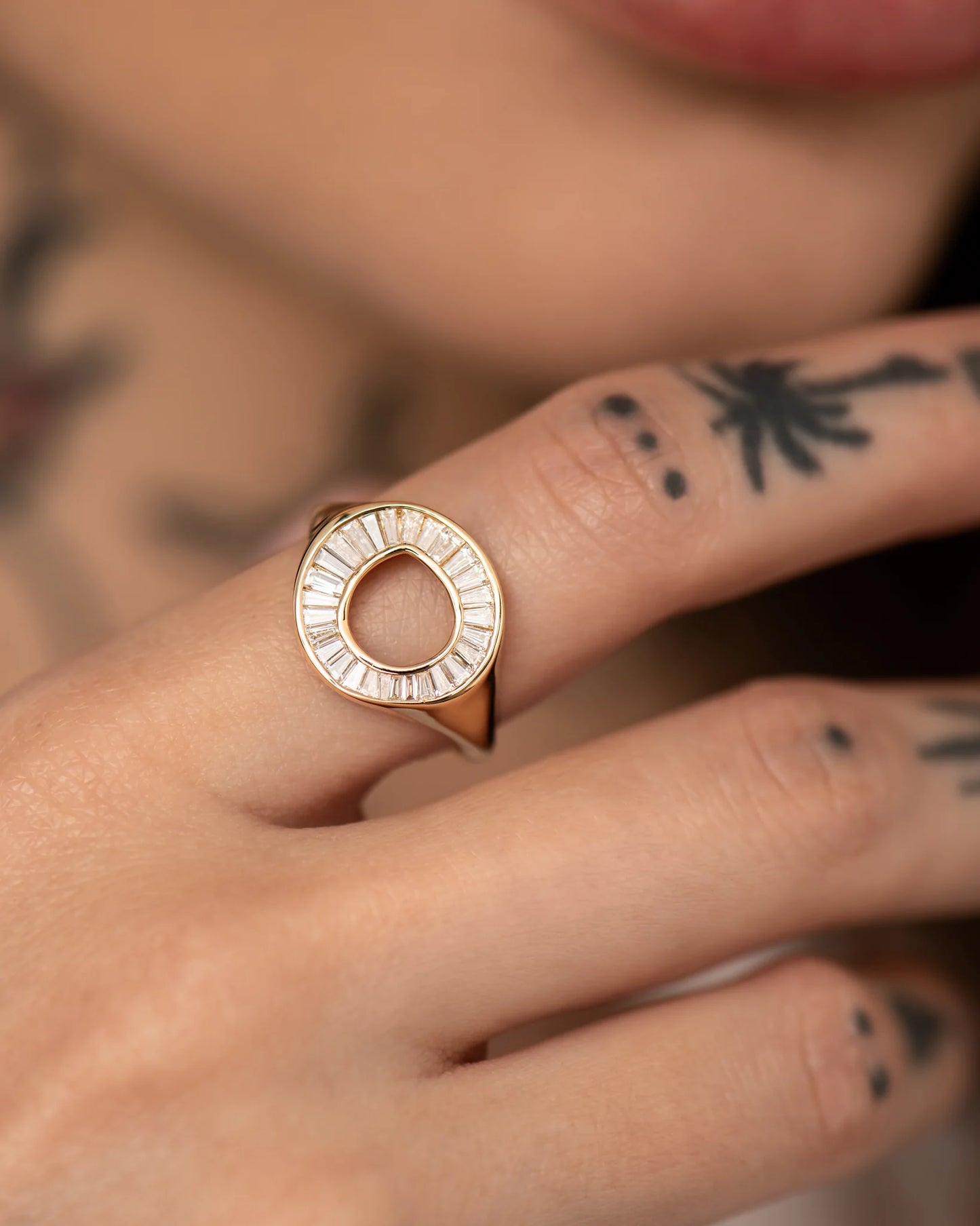 tapered baguette diamond sphere ring - made to order