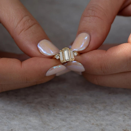triple baguette aquamarine wave ring