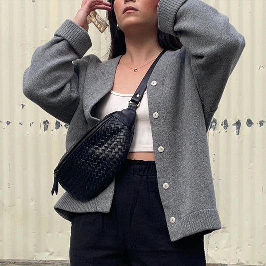 woven atlas fanny pack - black