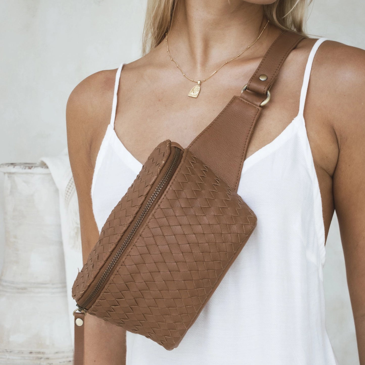 woven remy fanny pack - tan