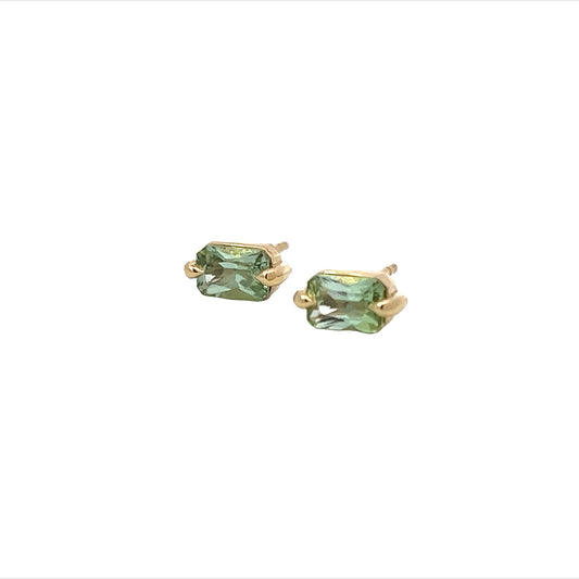 green tourmaline radiant cut stud earrings