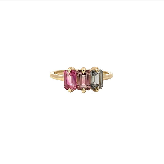 pink & grey tourmaline trinity ring