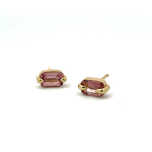 pink tourmaline radiant cut stud earrings