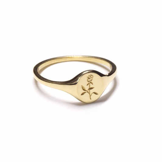 gold mini signet ring - rosebud