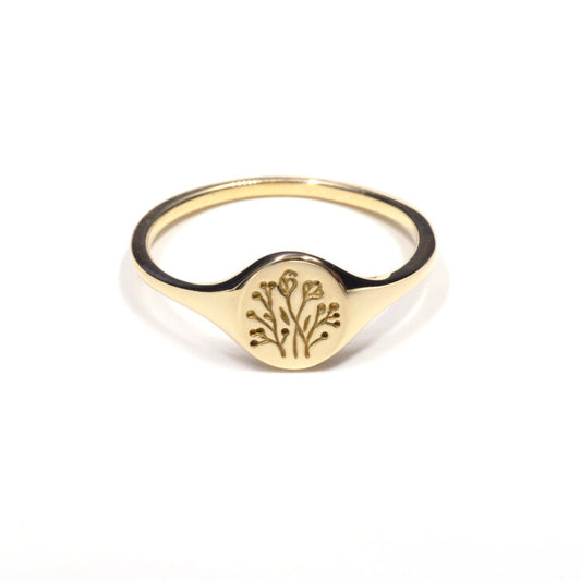 gold mini signet ring - wildflower