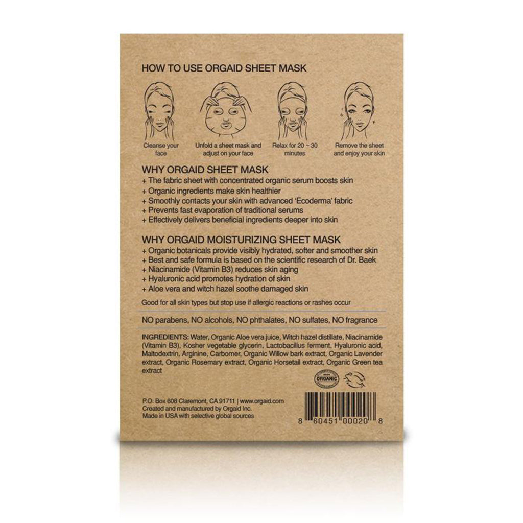 Orgaid Anti-Aging Moisturizing Organic Face Mask Single - back of packaging